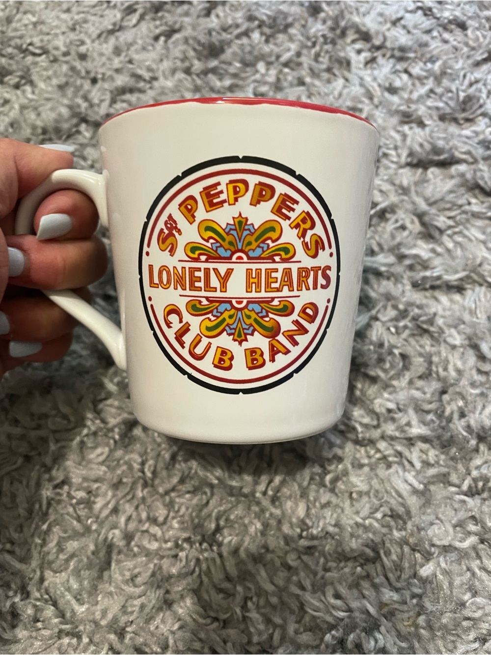 The Beatles Sgt. Pepper's Lonely Hearts Club Band White Mug Red Trim 12oz